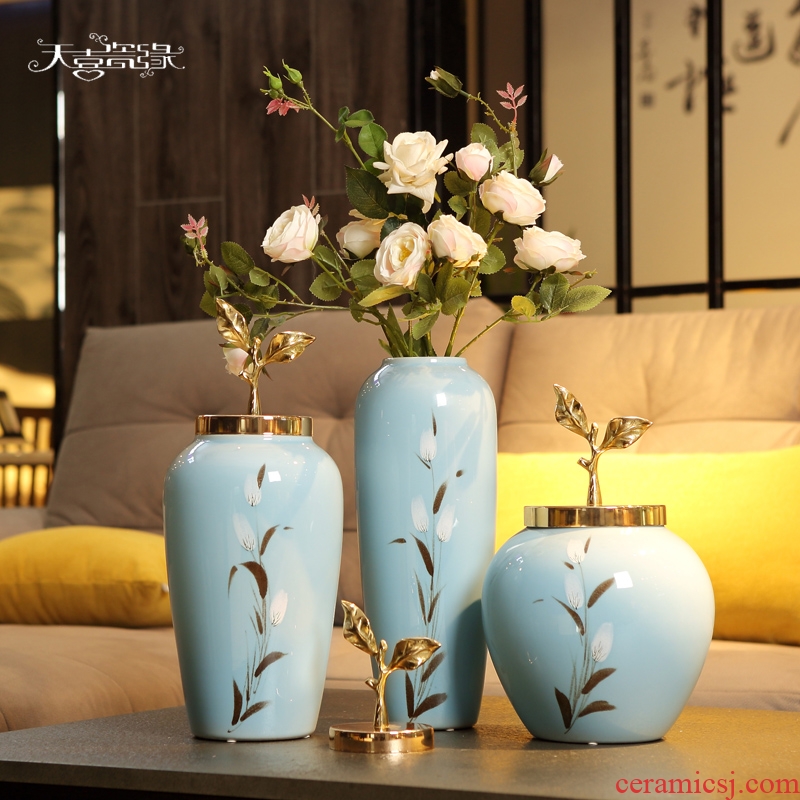 Jingdezhen ceramic vase furnishing articles new Chinese style flower arranging American living room TV cabinet table dry flower soft adornment