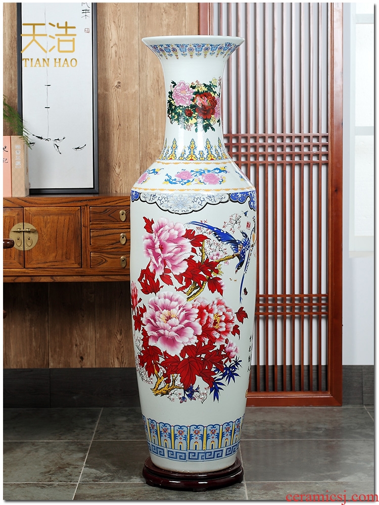 Jingdezhen ceramics powder enamel of large vase hotel opening shop celebrates the flower arrangement sitting room adornment is placed