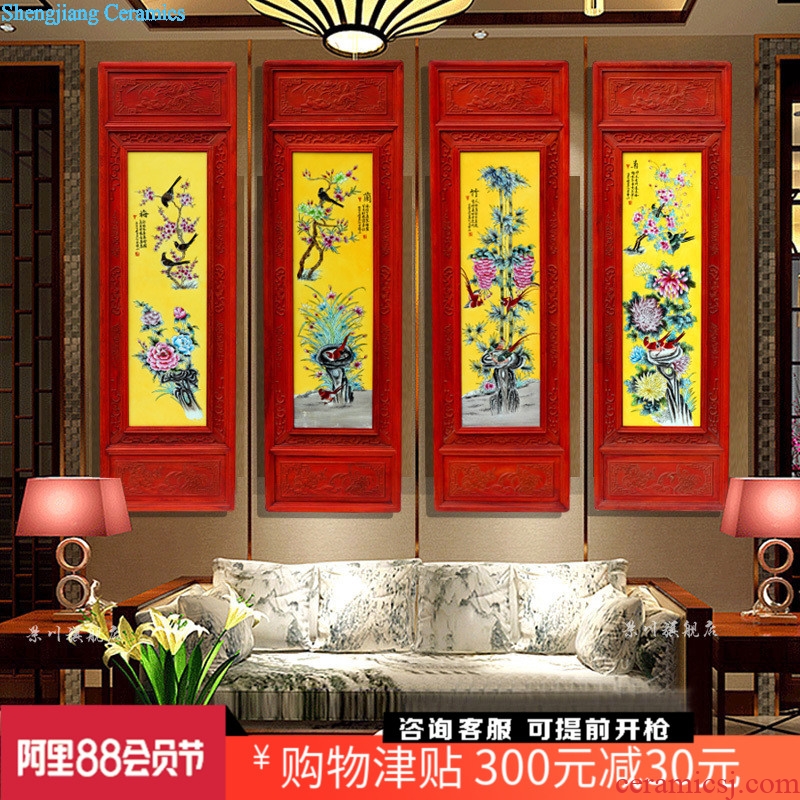 Jingdezhen modern ceramic artists sitting room adornment furnishing articles chrysanthemum patterns in hotel four screen porcelain plate painting