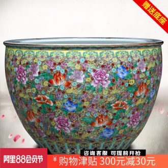 Jingdezhen ceramics hand-painted pastel lotus goldfish bowl furnishing articles and calligraphy word rolls receive the tortoise cylinder tank