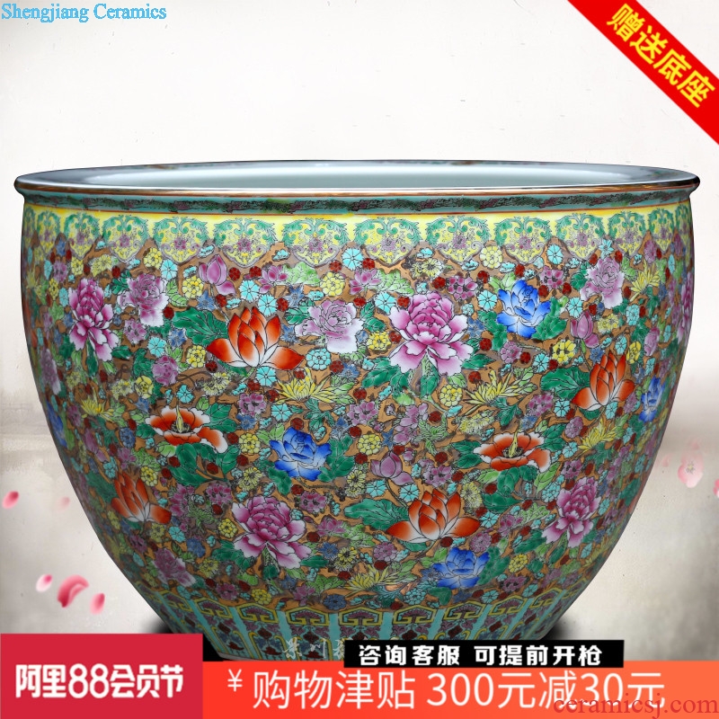 Jingdezhen ceramics hand-painted pastel lotus goldfish bowl furnishing articles and calligraphy word rolls receive the tortoise cylinder tank