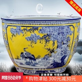 Jingdezhen ceramic hand-carved pine crane live ground tank sitting room courtyard hotel study Chinese penjing products
