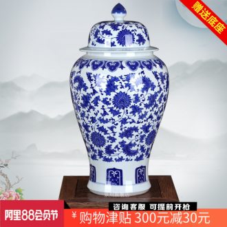 Tangles of blue and white porcelain lotus flower general tank storage tank of jingdezhen ceramics vase mesa of modern home decoration furnishing articles