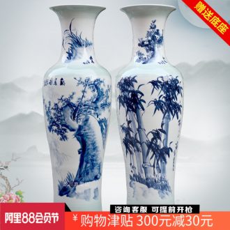 Hand-painted harbinger figure carving shadow green plum bamboo celadon of large vases, jingdezhen ceramic sitting room furnishing articles