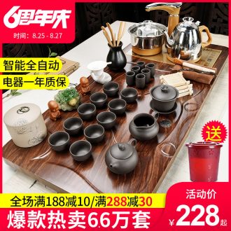 Beauty cabinet fully automatic four unity tea set of household solid wood tea tray kung fu of a complete set of violet arenaceous ceramic cups of tea