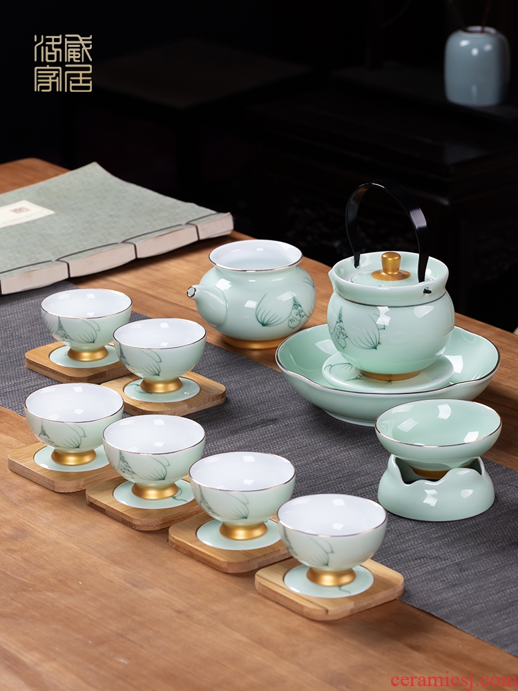 Jingdezhen, hand-painted kung fu tea set suit household whole contracted tureen tea cups ceramic teapot