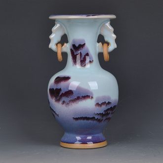 Jun porcelain of jingdezhen ceramics kiln double earrings jun porcelain vase landscape pattern household adornment handicraft furnishing articles
