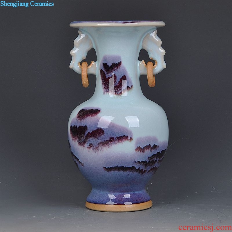 Jun porcelain of jingdezhen ceramics kiln double earrings jun porcelain vase landscape pattern household adornment handicraft furnishing articles