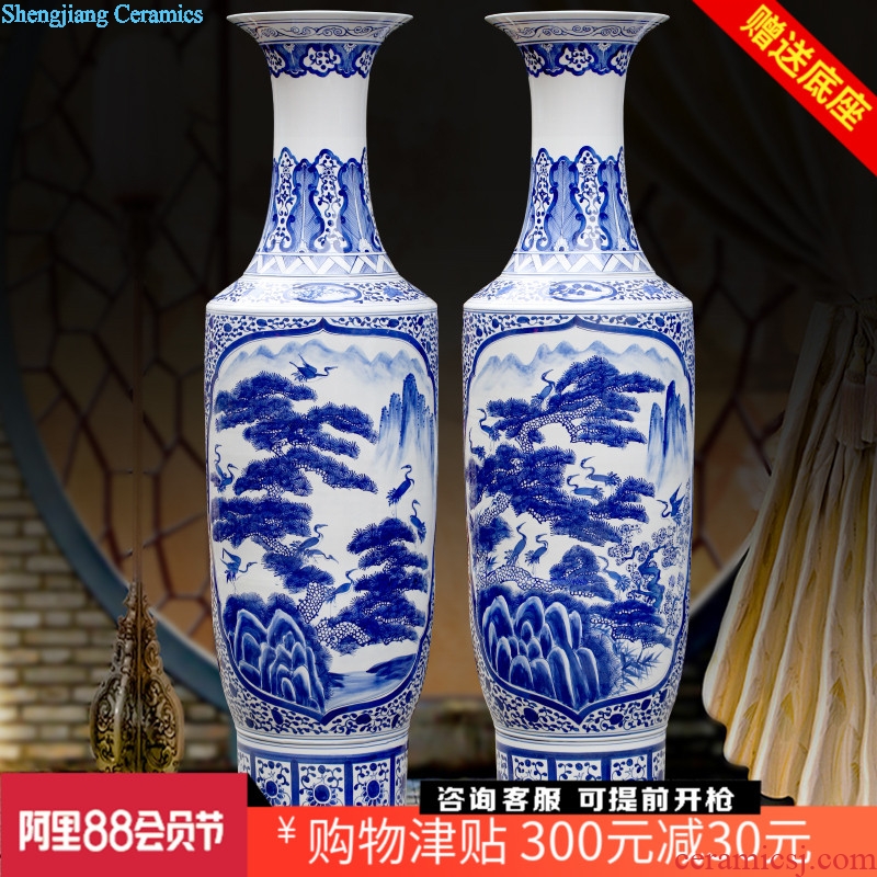 Jingdezhen blue and white porcelain of large vases, hand-painted pine crane live ceramic furnishing articles home sitting room adornment