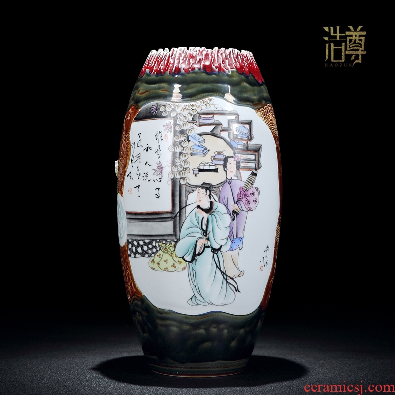New Chinese style manual sculpture furnishing articles creative household ceramics vase painting and calligraphy cylinder cylinder desktop decoration