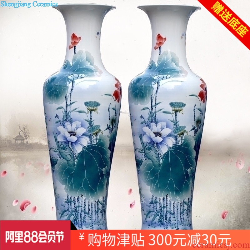 Hand painted green lotus lotus hotel porcelain of jingdezhen ceramic floor big vase sitting room adornment is placed