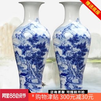 Jingdezhen blue and white porcelain is hand-painted scenery khe sanh fishing implicit ceramic floor big vase home sitting room adornment is placed