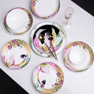 Chinese dishes suit household 10 bone porcelain tableware jingdezhen contracted ceramic bowl chopsticks eating bowl dish combination