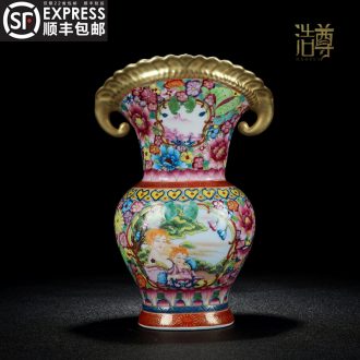 Archaize of jingdezhen ceramics craft vase collection place Chinese high-grade colored enamel paint flower vase