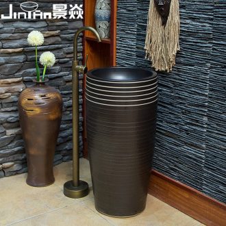 JingYan conjoined art basin ceramic column type lavatory floor type restoring ancient ways the post stage basin vertical column sink basin