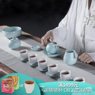 Thousands of thousand hall 6 new ceramic kung fu tea set the teapot tea sea combined packages in bud 2 cups