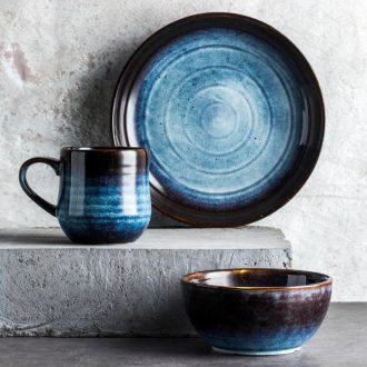 Ijarl fine ceramic Japanese domestic large soup bowl rainbow noodle bowl tableware drink soup bowl of soup basin of a cup of coffee blue ink mark