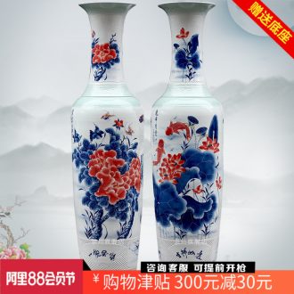 Hand painted peony lotus carving shadow blue fish large vases, jingdezhen ceramics hotels sitting room large furnishing articles