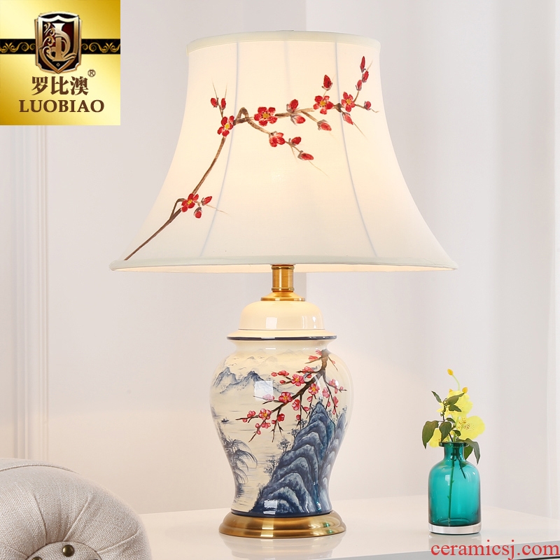 Adjustable desk lamp of bedroom the head of a bed lamp creative romantic warm light new Chinese style is contracted and contemporary sitting room luxury ceramic lamp