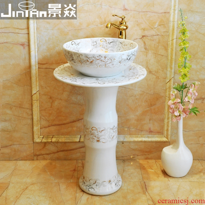 JingYan pillar of European art basin ceramic pillar type lavatory floor type basin vertical basin sink a whole column