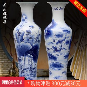 Fish of jingdezhen blue and white porcelain painting lotus sitting room of large vase household furnishing articles of modern ceramics handicraft