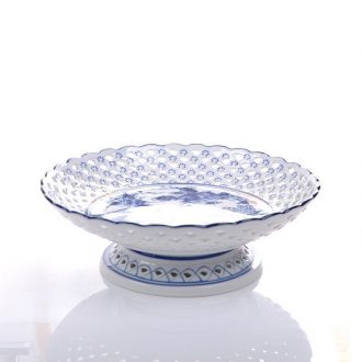 Blue and white porcelain is hollow-out the fruit bowl creative household adornment ornament sitting room place bowls