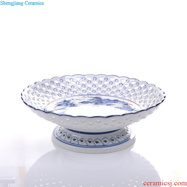 Blue and white porcelain is hollow-out the fruit bowl creative household adornment ornament sitting room place bowls