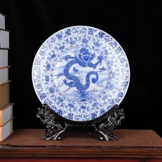 The sitting room of Chinese style household art scene, jingdezhen ceramics plate dragon QingHuaPan creative gifts