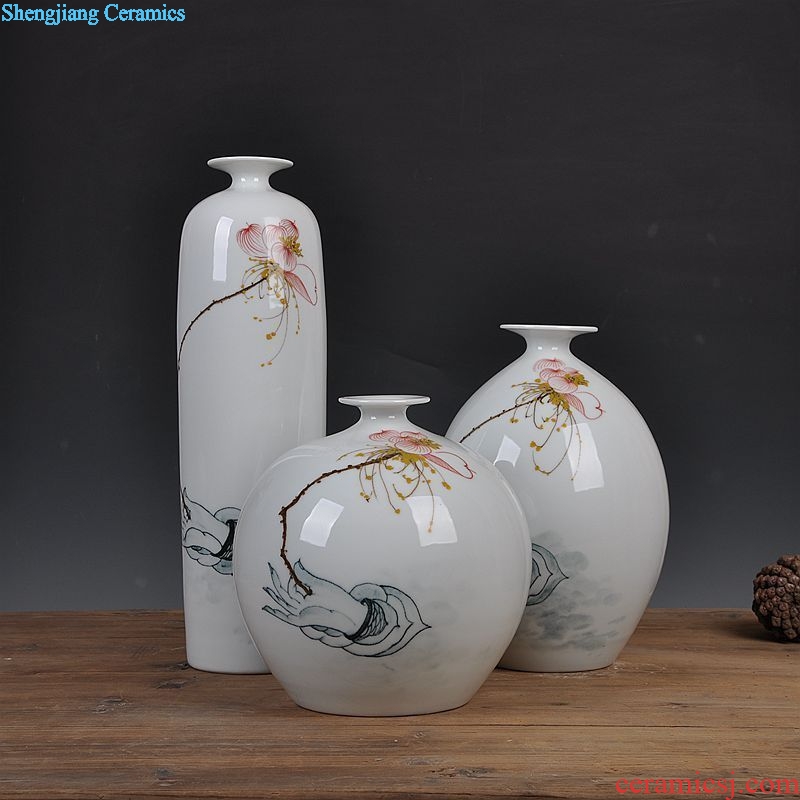 Jingdezhen ceramics hand-painted art guanyin sitting room porch decoration three-piece home furnishing articles Chinese style arts and crafts