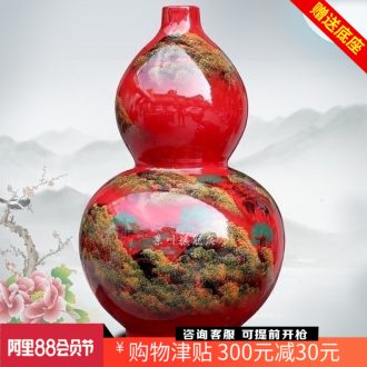 Jingdezhen ceramic hand-painted landscape painting Chinese red vase sitting room office mesa study gourd place adorn article