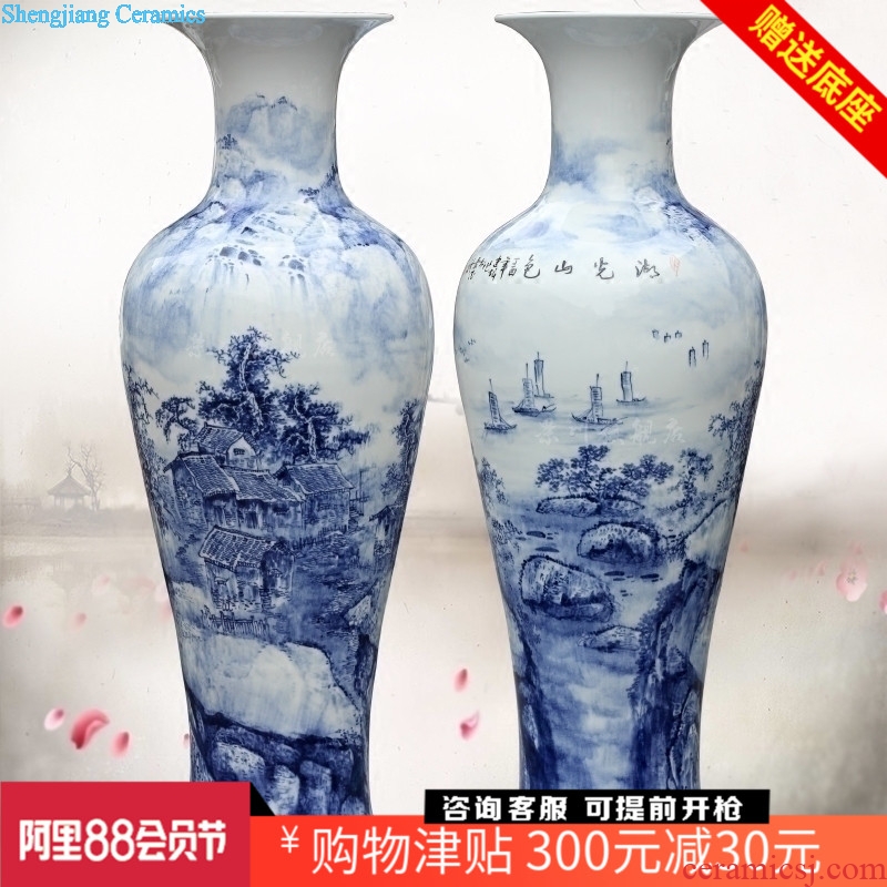 Jingdezhen blue and white porcelain ceramic hand-painted lake view landing big vase household living room a study place