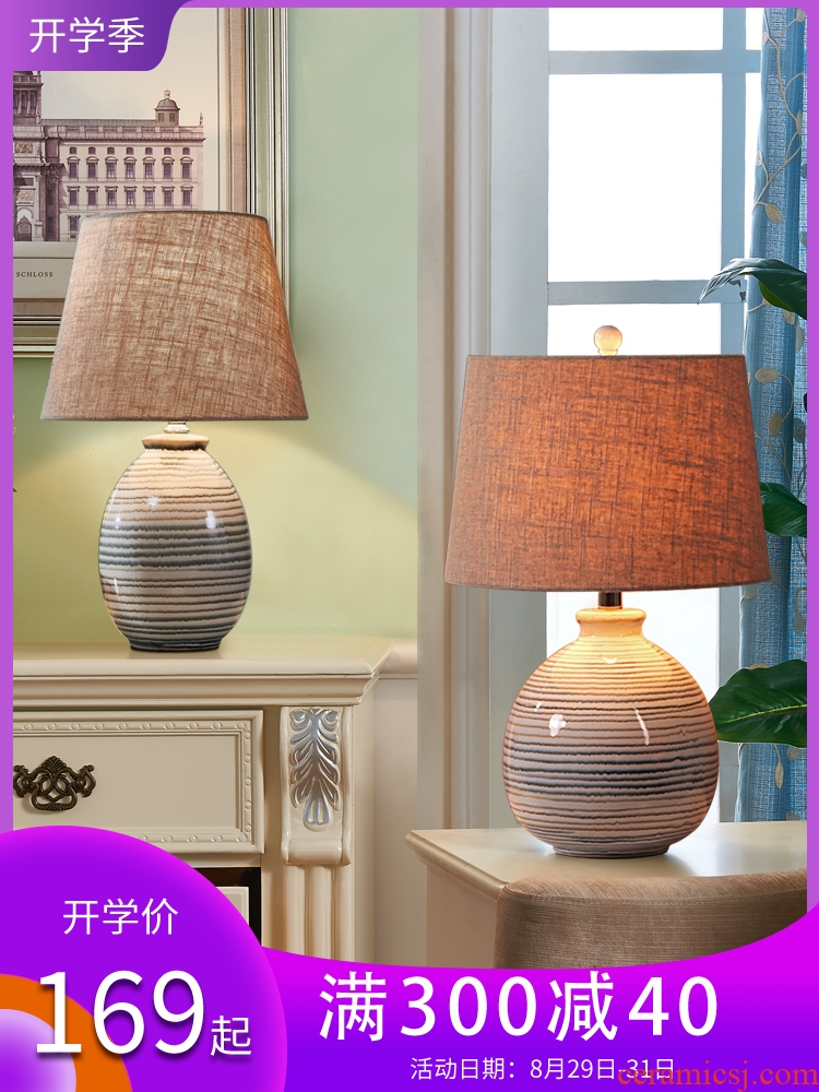 New Chinese style is contemporary and contracted ceramic desk lamp lamp of bedroom the head of a bed creative remote sitting room lamps and lanterns that move light sweet marriage