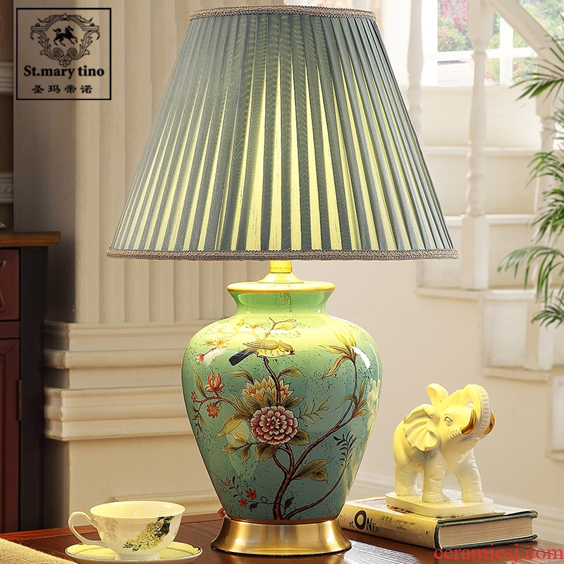 Tmall elves voice intelligent voice control new Chinese style classical bedroom living room full of copper ceramic desk lamp bedside lamp
