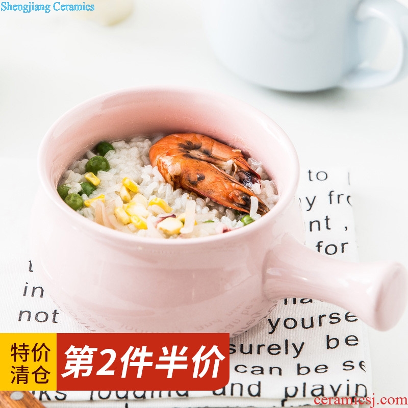 Japanese tableware of pottery and porcelain handle bowl prevent hot cute bowl of porridge for breakfast bowl of noodles bowl of fruit salad bowl and jade