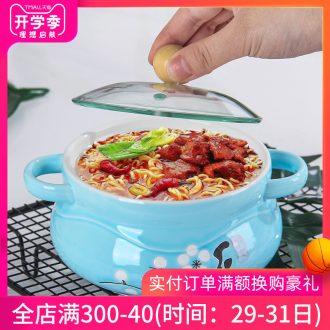 Ceramic bowl lovely creative ears against the hot li riceses leave students bowl bowl japanese-style tableware with cover bubble rainbow noodle bowl