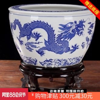 Jingdezhen ceramics brocade carp goldfish bowl water lily blue and white porcelain dragon lotus tortoise cylinder household adornment furnishing articles