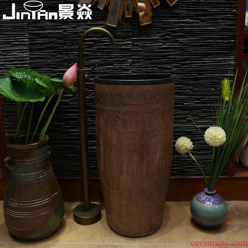 JingYan pillar basin of Chinese style restoring ancient ways of the ancients set basin ceramic lavabo vertical basin one-piece type lavatory