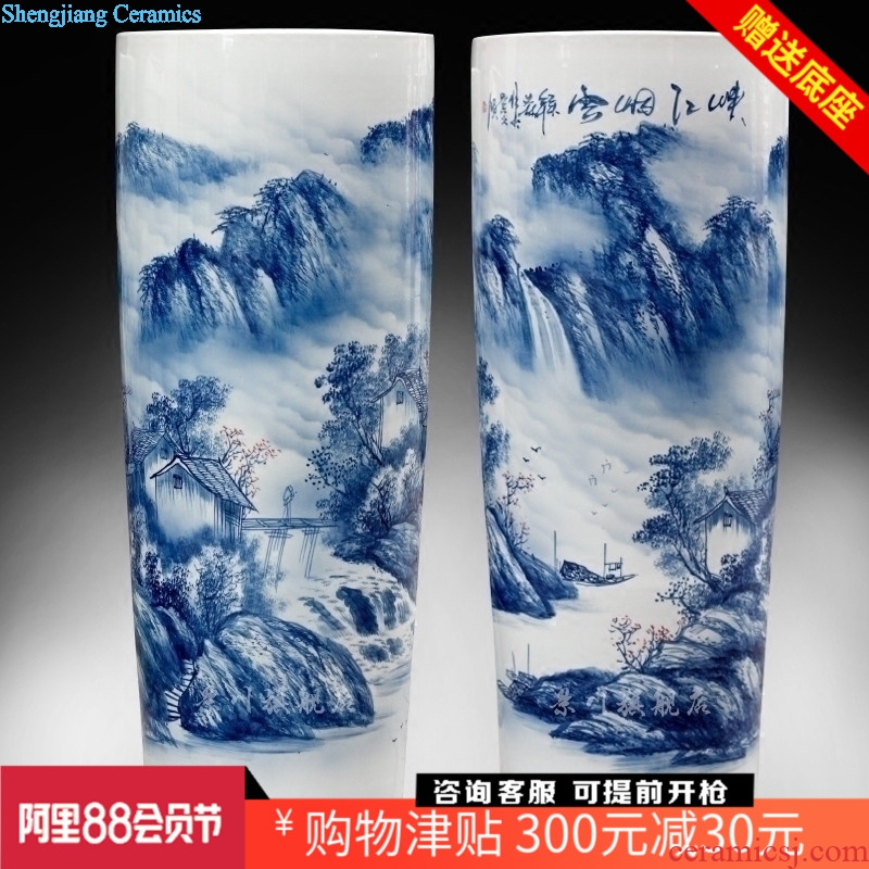 Jingdezhen ceramic hand-painted scenery of large vase home furnishing articles modern quiver landing craft ornaments sitting room