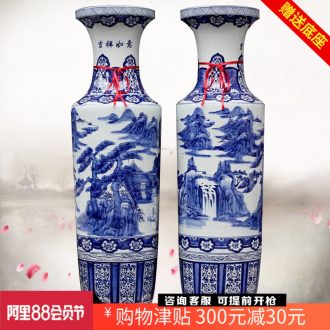 Blue and white landscape of large blue and white porcelain of jingdezhen ceramics hand-painted archaize admiralty vase hotel furnishing articles in the living room