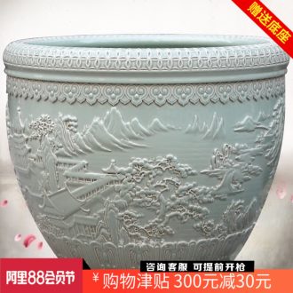 Jingdezhen porcelain carving landscape painting goldfish turtle cylinder water lily sitting room courtyard study office furnishing articles