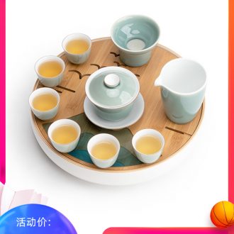 Mr Nan shan first green tea set suit small set of home office make tea tea set ceramic tea tray is contracted
