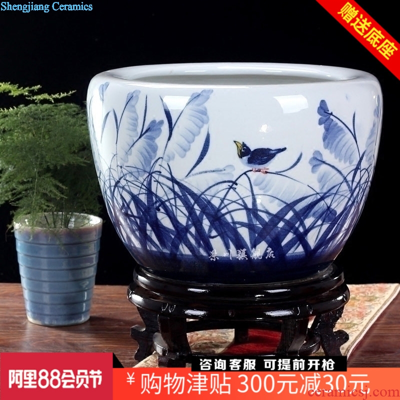 Blue and white porcelain of jingdezhen ceramics large brocade carp goldfish bowl water lily lotus tortoise cylinder furnishing articles in the living room