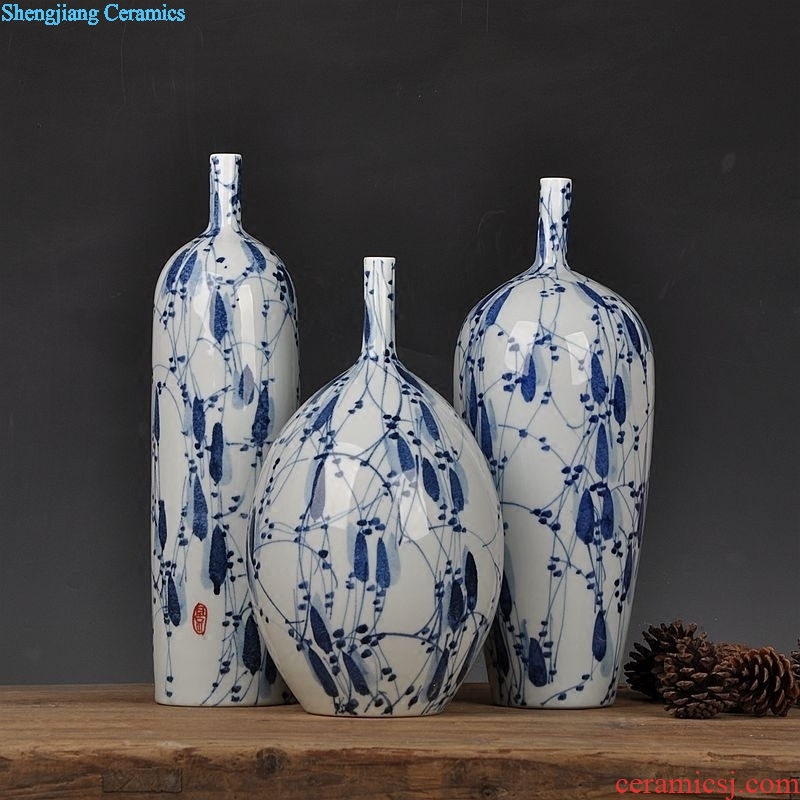 Jingdezhen blue and white porcelain vase three-piece creative decoration modern household dry flower decoration crafts are sitting room