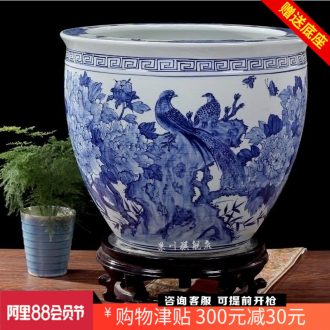 Blue and white porcelain of jingdezhen ceramics hand-painted bright future water lily gold tortoise aquariums household adornment furnishing articles