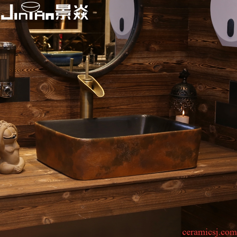 JingYan retro art stage basin rectangle ceramic lavatory household archaize basin of Chinese style on the sink
