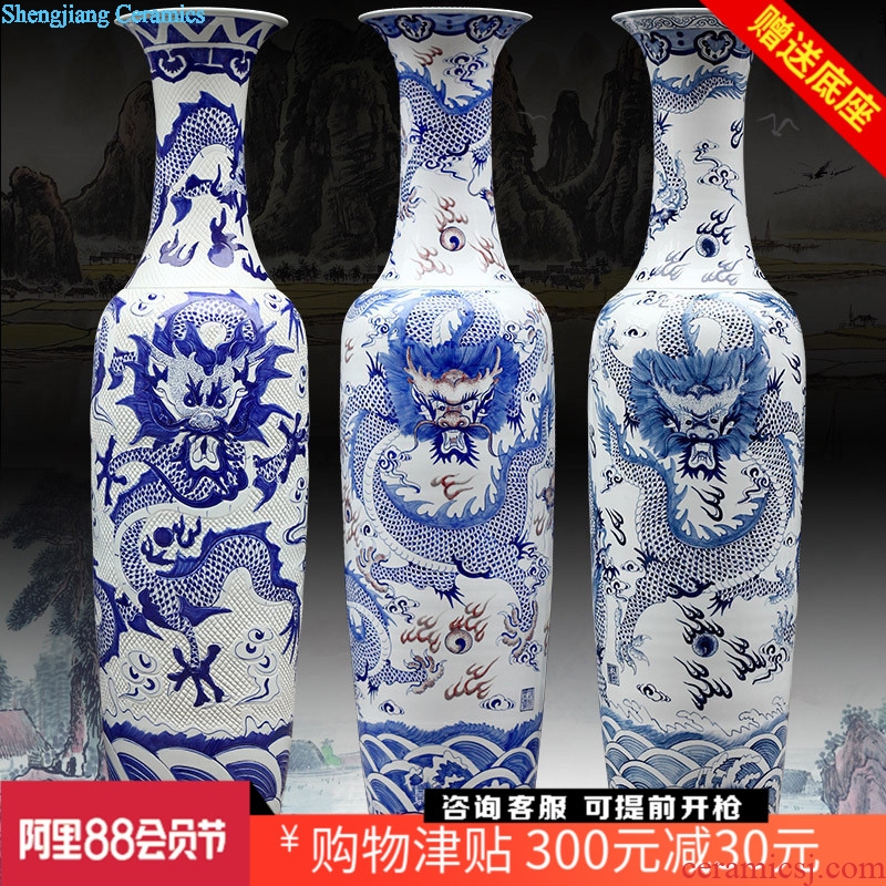 Jingdezhen ceramics hand-painted large blue and white porcelain vase carved dragon porcelain opening furnishing articles 1.8 m 3 m