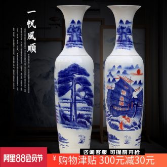 Jingdezhen blue and white porcelain hand-painted guest-greeting pine smooth landing big vase sitting room office furnishing articles at home