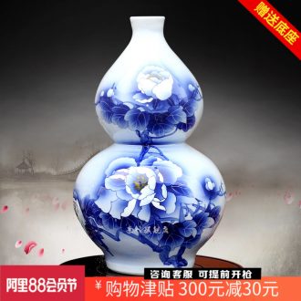 Blue and white peony vases Wu Wenhan hand-painted gourd floret bottle of jingdezhen ceramics mesa adornment furnishing articles in the living room
