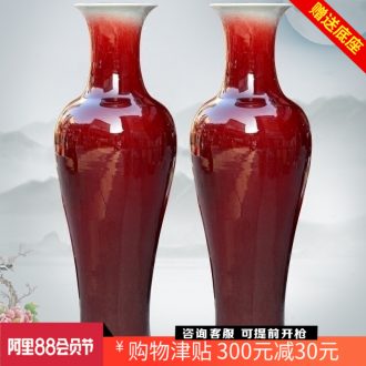 Jingdezhen ceramics kiln crack ruby red large vases, home study classical sitting room adornment is placed