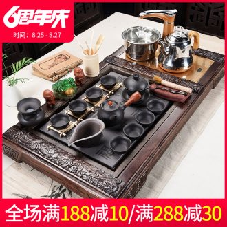 Beautiful pavilion tea set home tea table imitation sharply stone ceramic kung fu tea, solid wood tea tray of a complete set of fully automatic